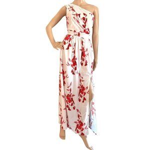 One Shoulder Red Floral Maxi Dress Size Medium Spring Summer Occasion Wear